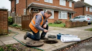 Drain engineer inspecting residential Southampton drain